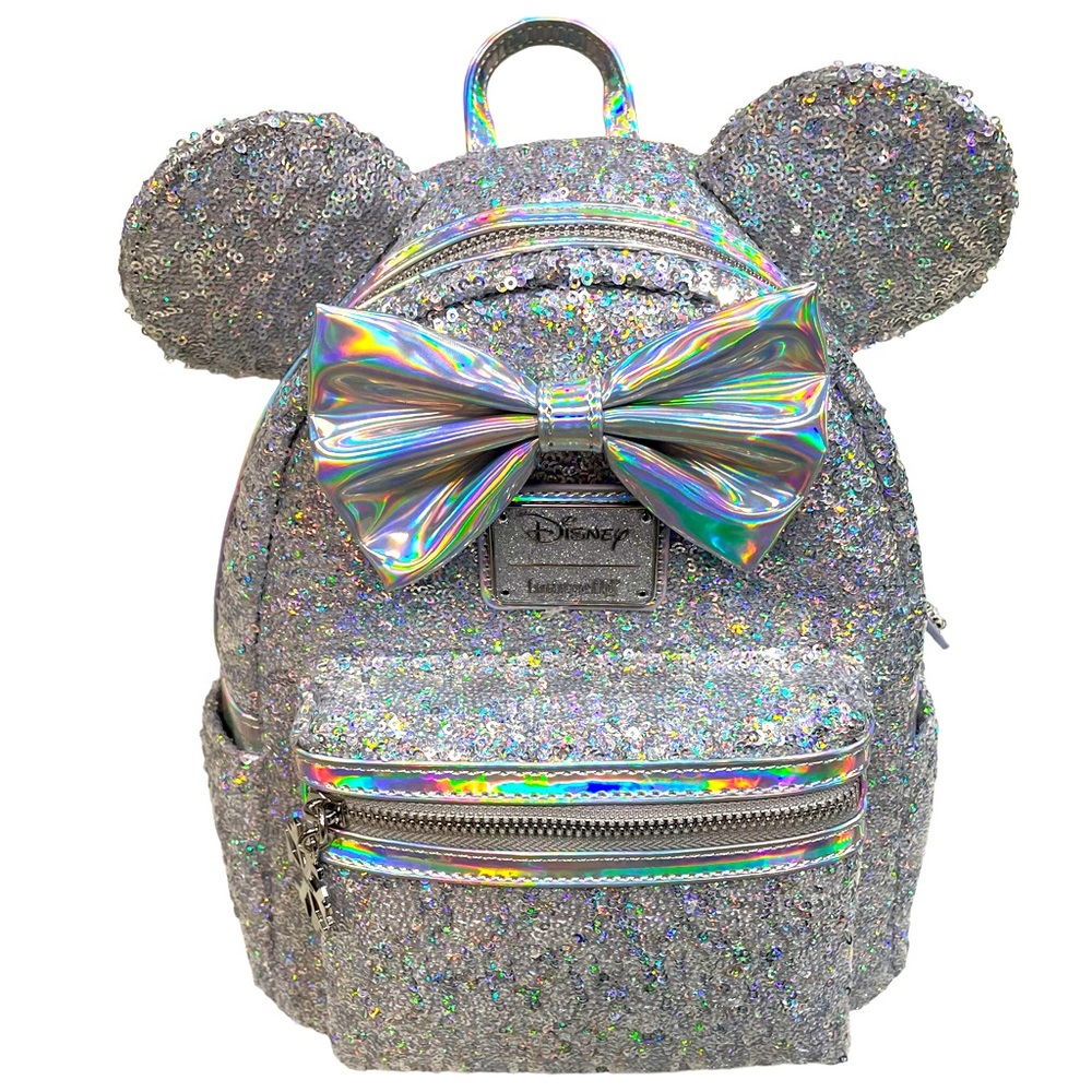 Loungefly Silver Holographic Sequin Minnie Ear Backpack